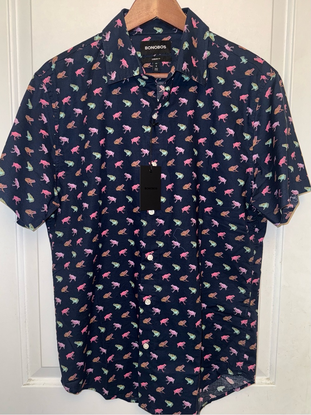 🐸Bonobos NWT Short-Sleeve Stretch Riviera Shirt in SOLD OUT “Navy Techno Frogs”